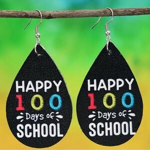 Droplet HAPPY 100 DAYS OF SCHOOL/ TEACHER Print Dangle Earrings Y2K School Style